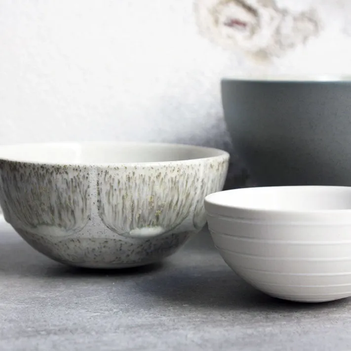 Half Sphere Bowl, Light Stone Grey w/ brush strokes (medium)