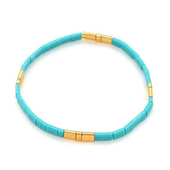 Handmade Glass Bead Bracelet - Turquoise/Gold