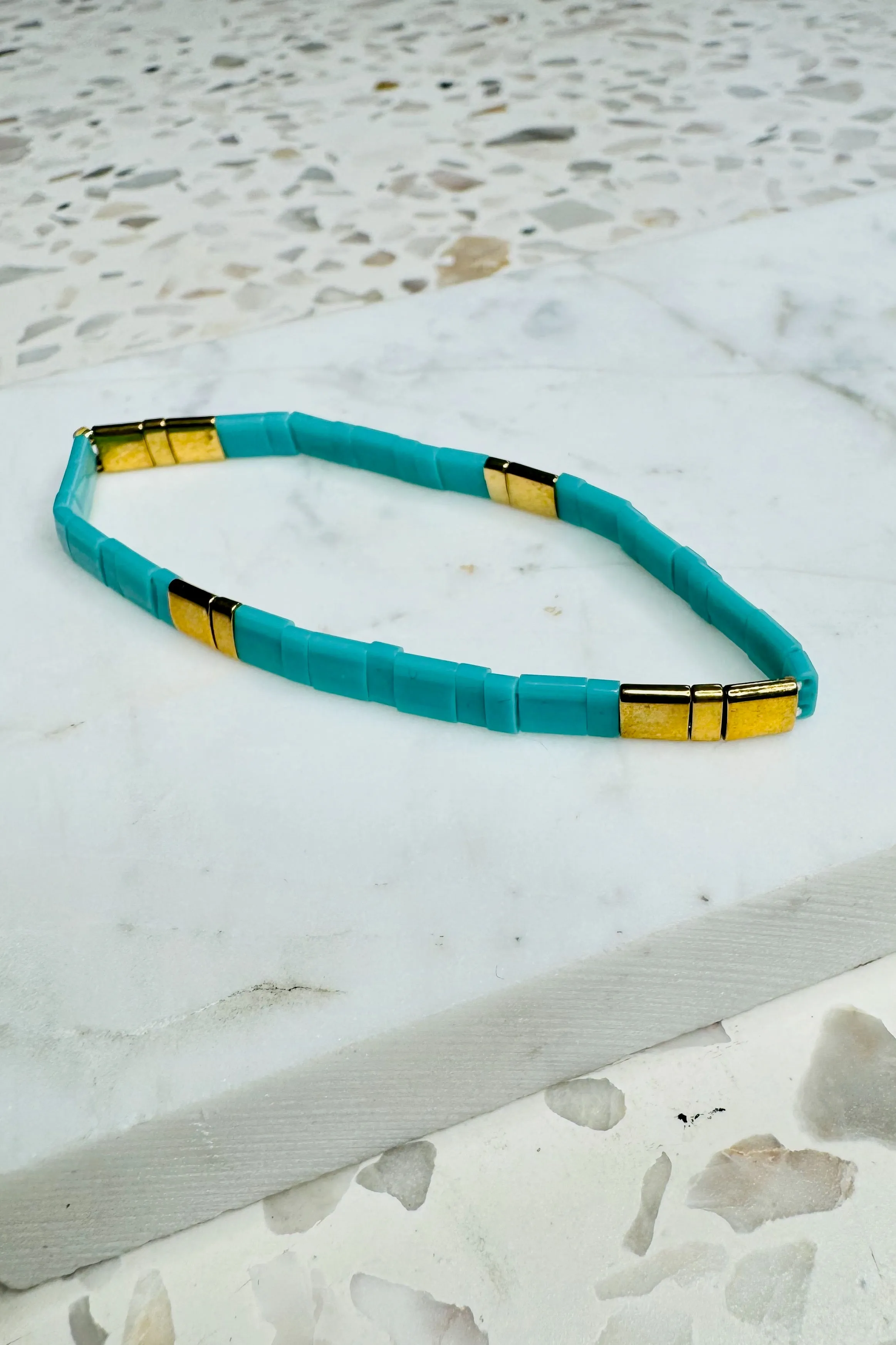 Handmade Glass Bead Bracelet - Turquoise/Gold