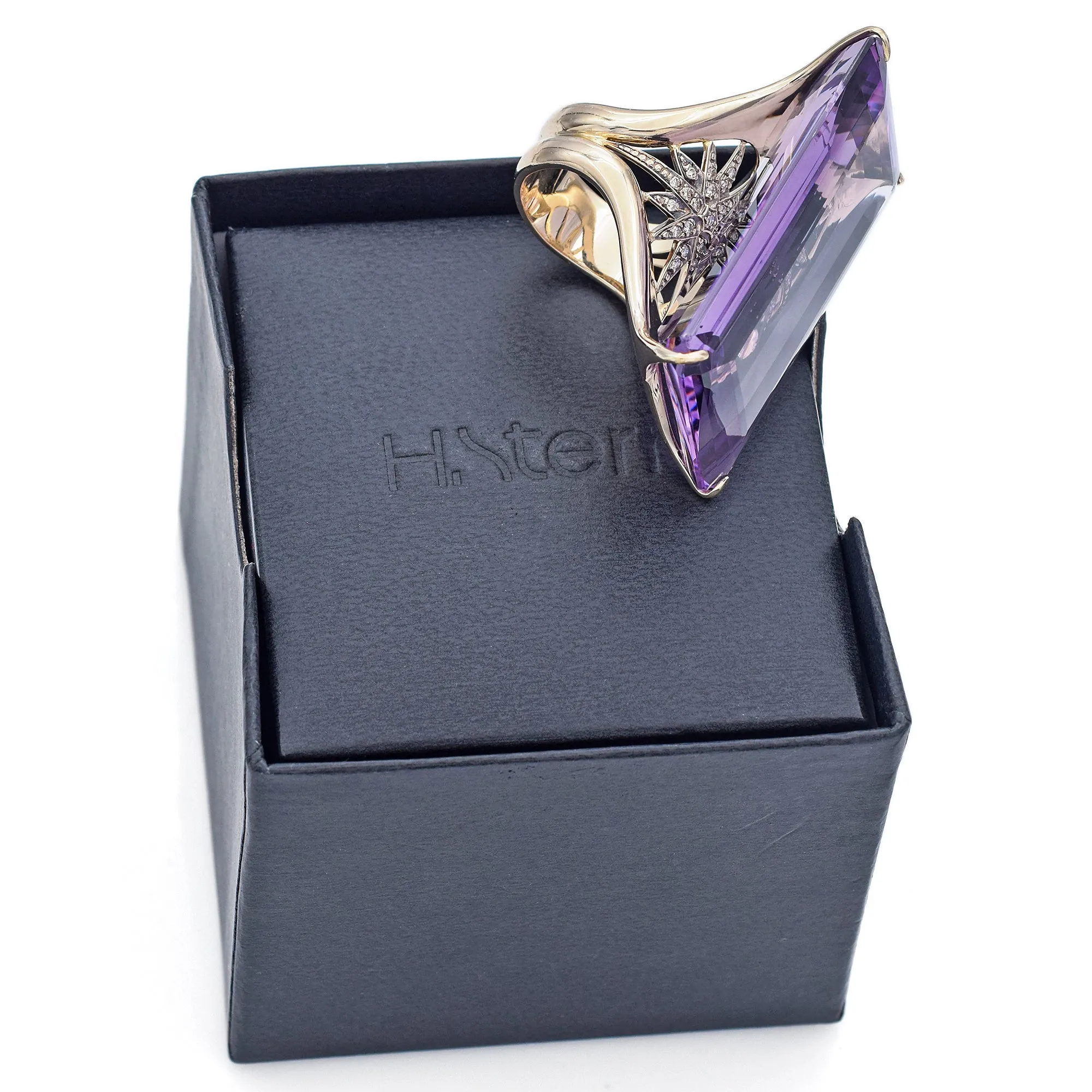 H.STERN 18K White Gold Amethyst & Diamond Highlight Stars Cocktail Ring with Box