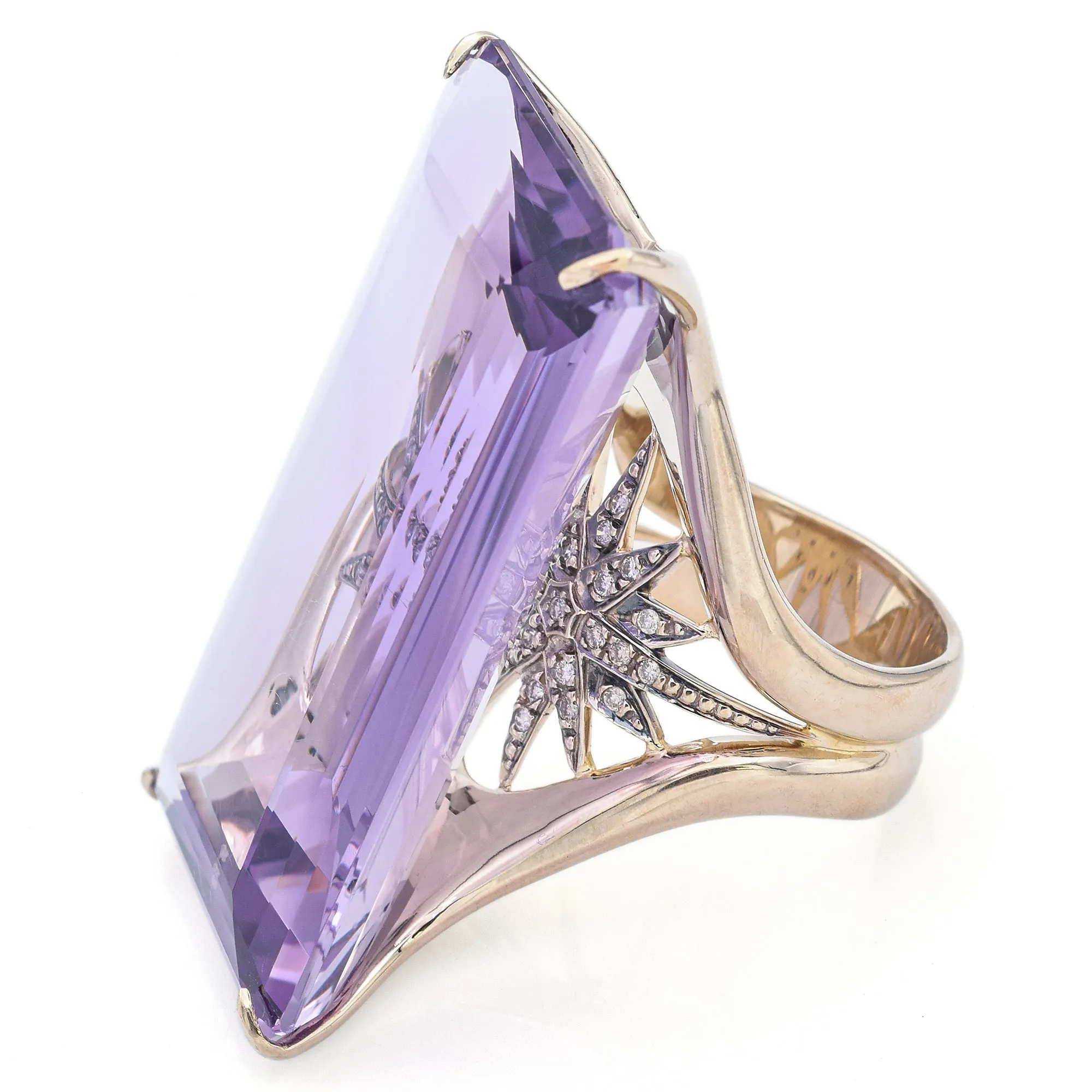 H.STERN 18K White Gold Amethyst & Diamond Highlight Stars Cocktail Ring with Box