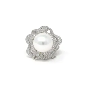 Jewel of The Sea Pearl Diamond Ring in 18K White Gold