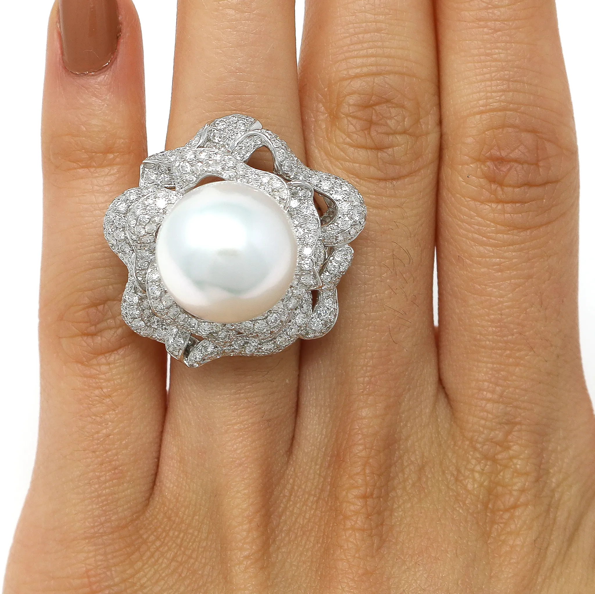 Jewel of The Sea Pearl Diamond Ring in 18K White Gold