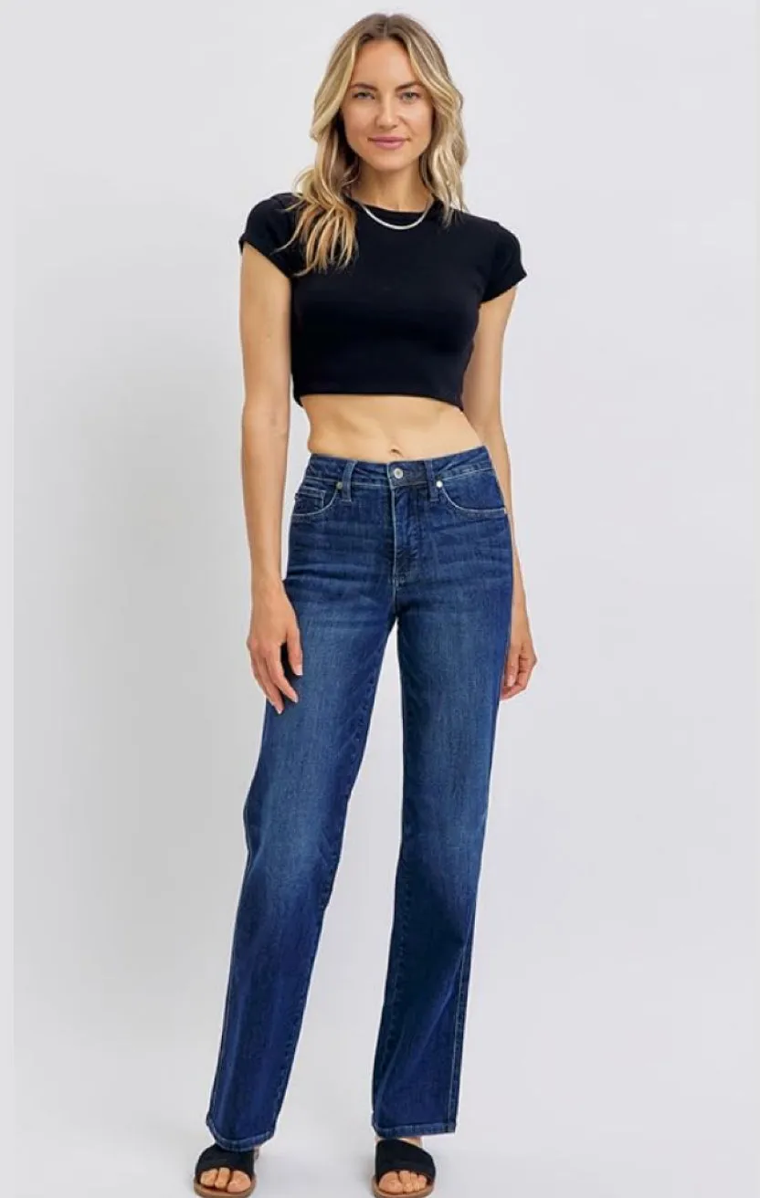 Judy Blue, Mid Rise Tummy Control Straight Leg Jeans