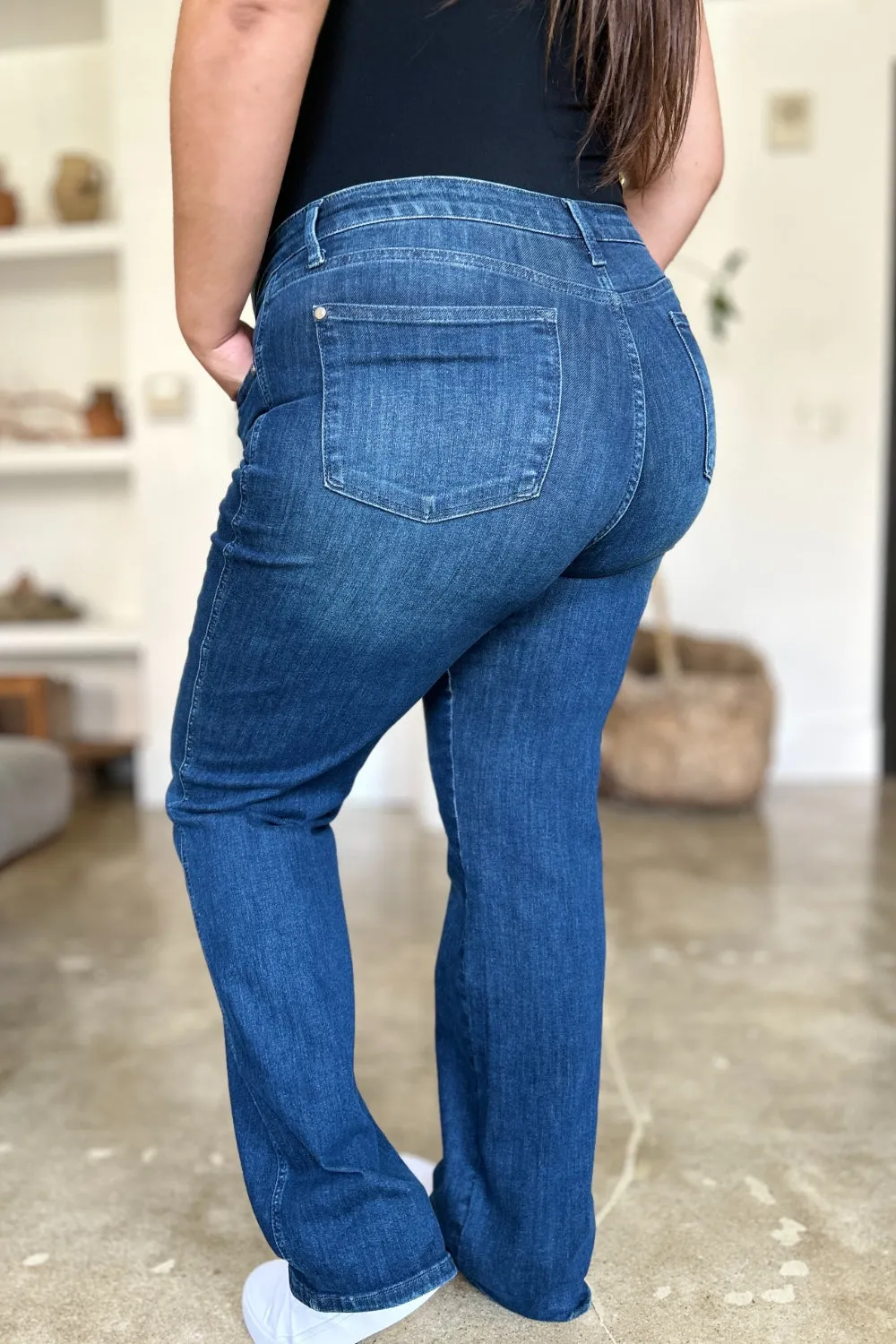 Judy Blue, Mid Rise Tummy Control Straight Leg Jeans