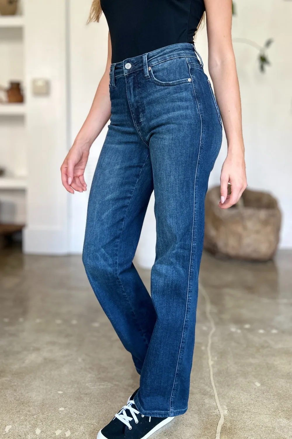 Judy Blue, Mid Rise Tummy Control Straight Leg Jeans