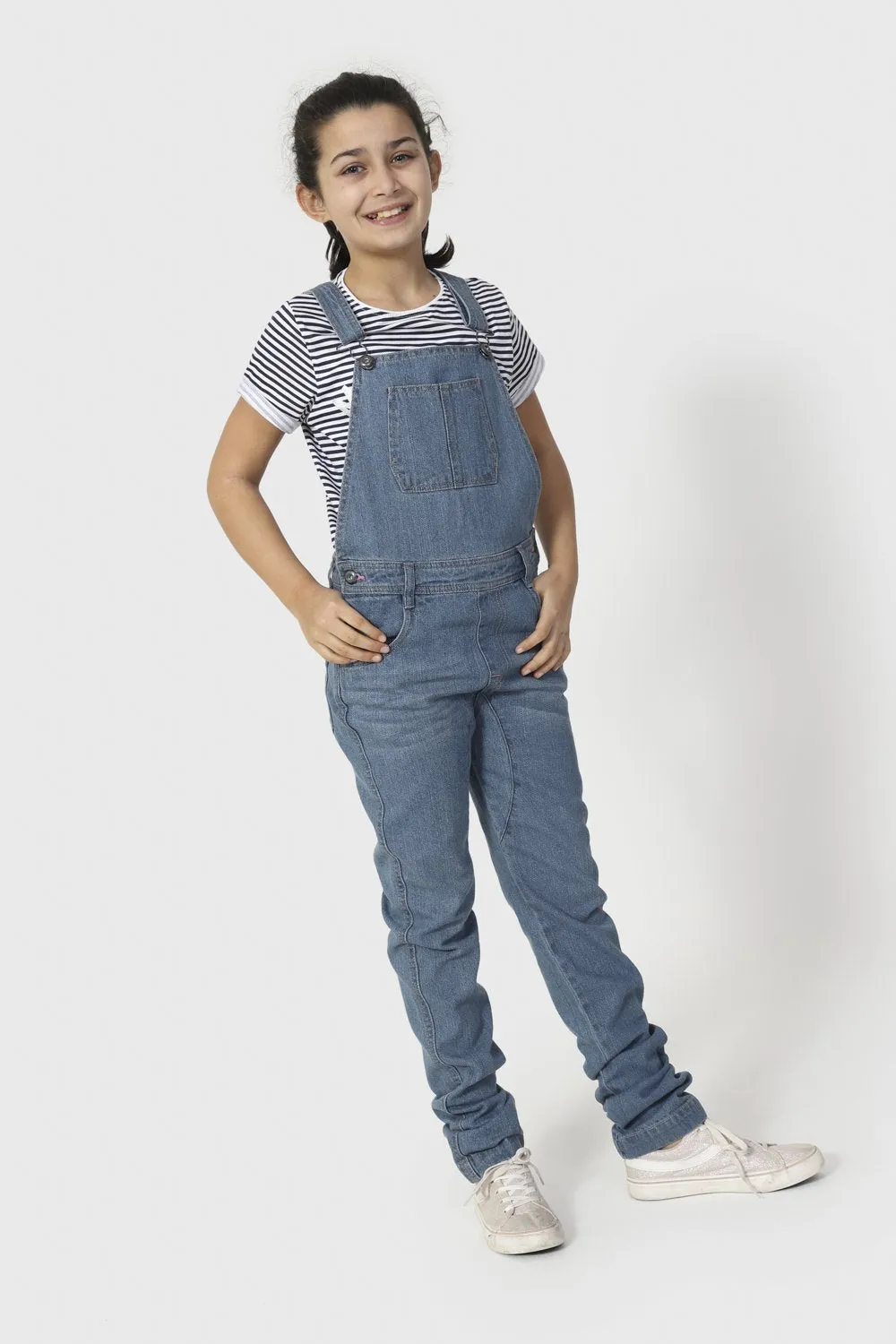 LIBBY Girls Slim Fit Denim Dungarees - Pale Wash