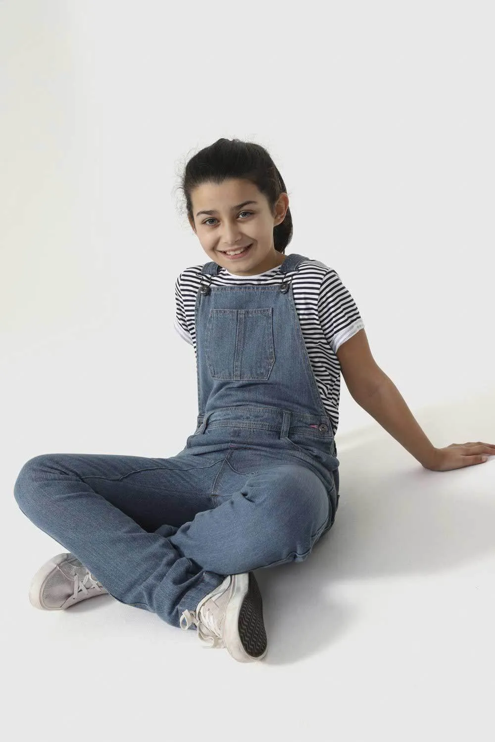 LIBBY Girls Slim Fit Denim Dungarees - Pale Wash