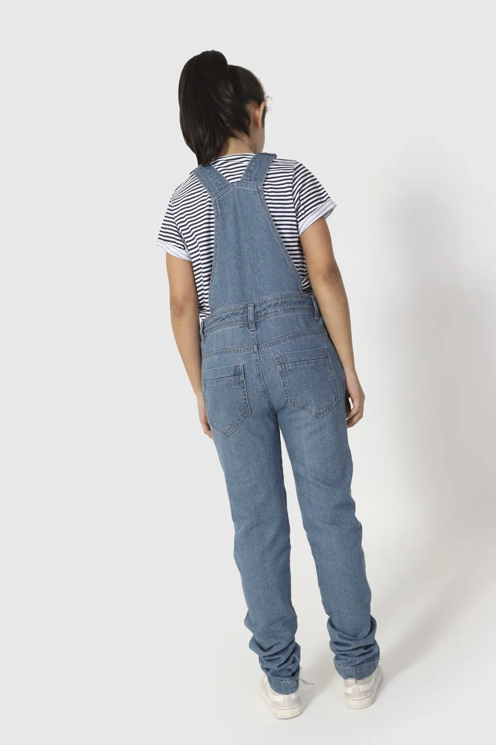 LIBBY Girls Slim Fit Denim Dungarees - Pale Wash