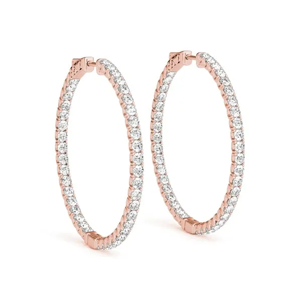 LUNAR 4 Carat Diamond Hoop Earrings 2 Inch in 14K Rose Gold 10 pointer G Color SI1 Clarity 50mm Eternity Inside out Hinged Back BY MIKE NEKTA