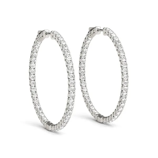 LUNAR 4 Carat Diamond Hoop Earrings 2 Inch in 14K White Gold 10 pt G Color SI1 Clarity 50mm Eternity Inside out Hinged Back BY MIKE NEKTA