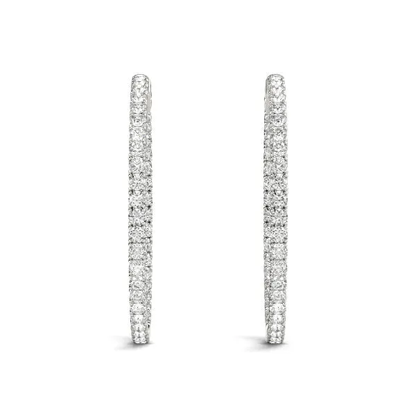 LUNAR 4 Carat Diamond Hoop Earrings 2 Inch in 14K White Gold 10 pt G Color SI1 Clarity 50mm Eternity Inside out Hinged Back BY MIKE NEKTA