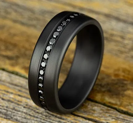 Men's Wedding Band, 7.5MM Darkened Tantalum with Black Diamonds