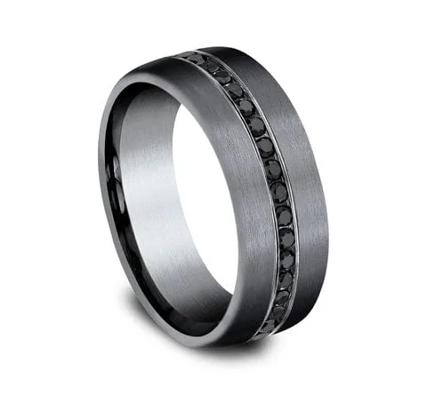 Men's Wedding Band, 7.5MM Darkened Tantalum with Black Diamonds