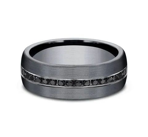 Men's Wedding Band, 7.5MM Darkened Tantalum with Black Diamonds