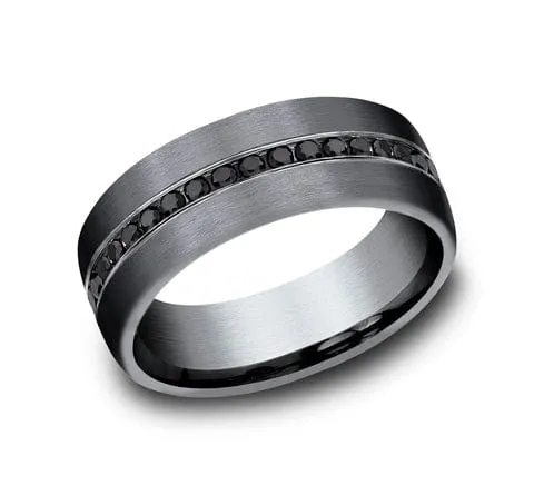 Men's Wedding Band, 7.5MM Darkened Tantalum with Black Diamonds