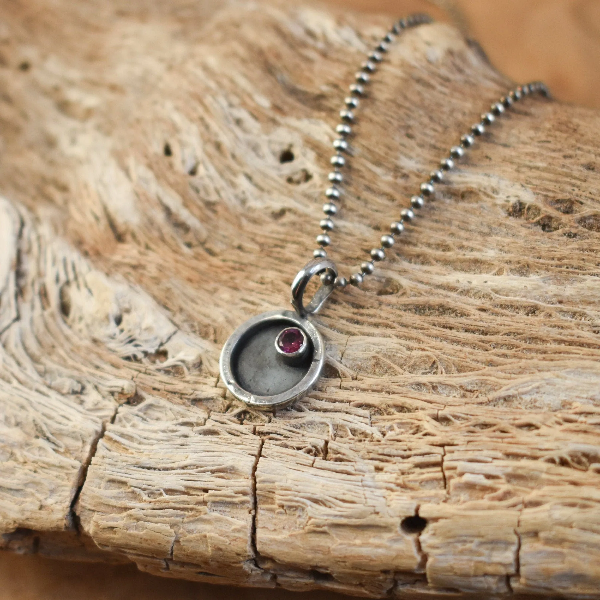 Mod Circle Pendant - Gemstone Necklace - Amethyst - Citrine - Garnet - CZ - .925 Sterling Silver - Choose Your Stone