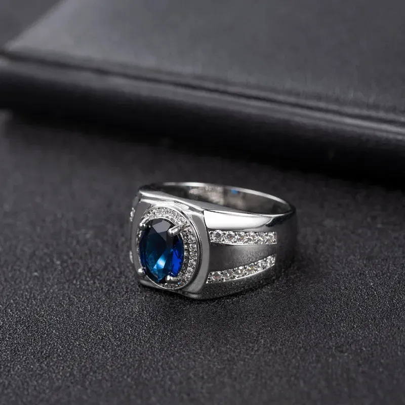 Oval Shaped Sapphire Silver Ring