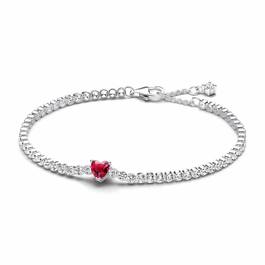 Red Sparkling Heart Tennis Bracelet