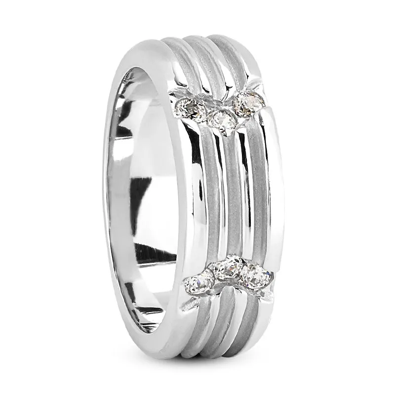 Roman Men's Diamond Wedding Ring Round Cut Layered Ring in Platinum By Mike Nekta NYC, 7MM