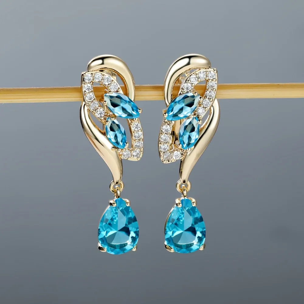 Romantic Crystal Dangle Earrings Water Cut Zircon Women Birthstone Party Earrings Jewelry Gifts