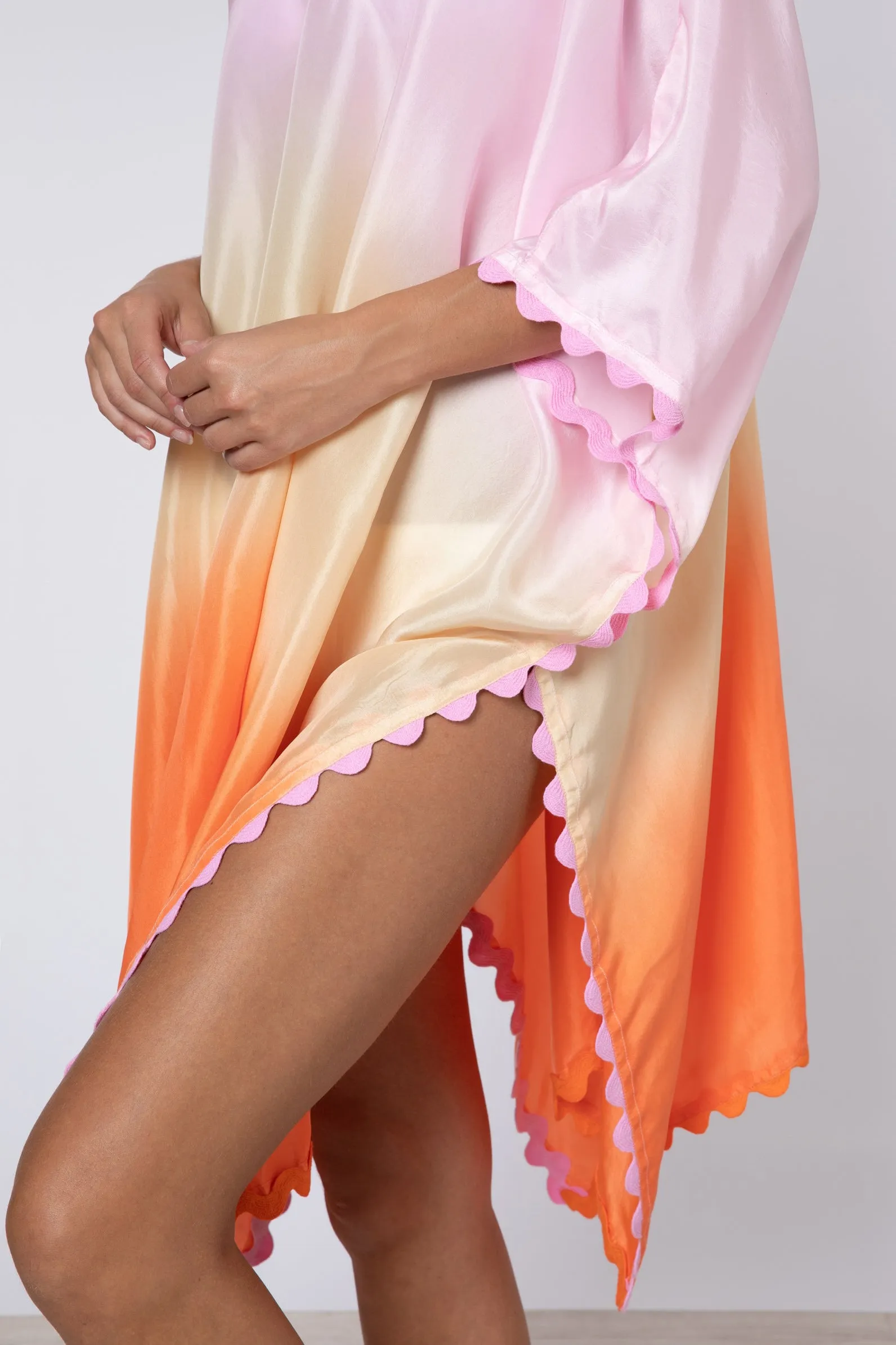 Seidenkaftan in Orange/Mango/Pink