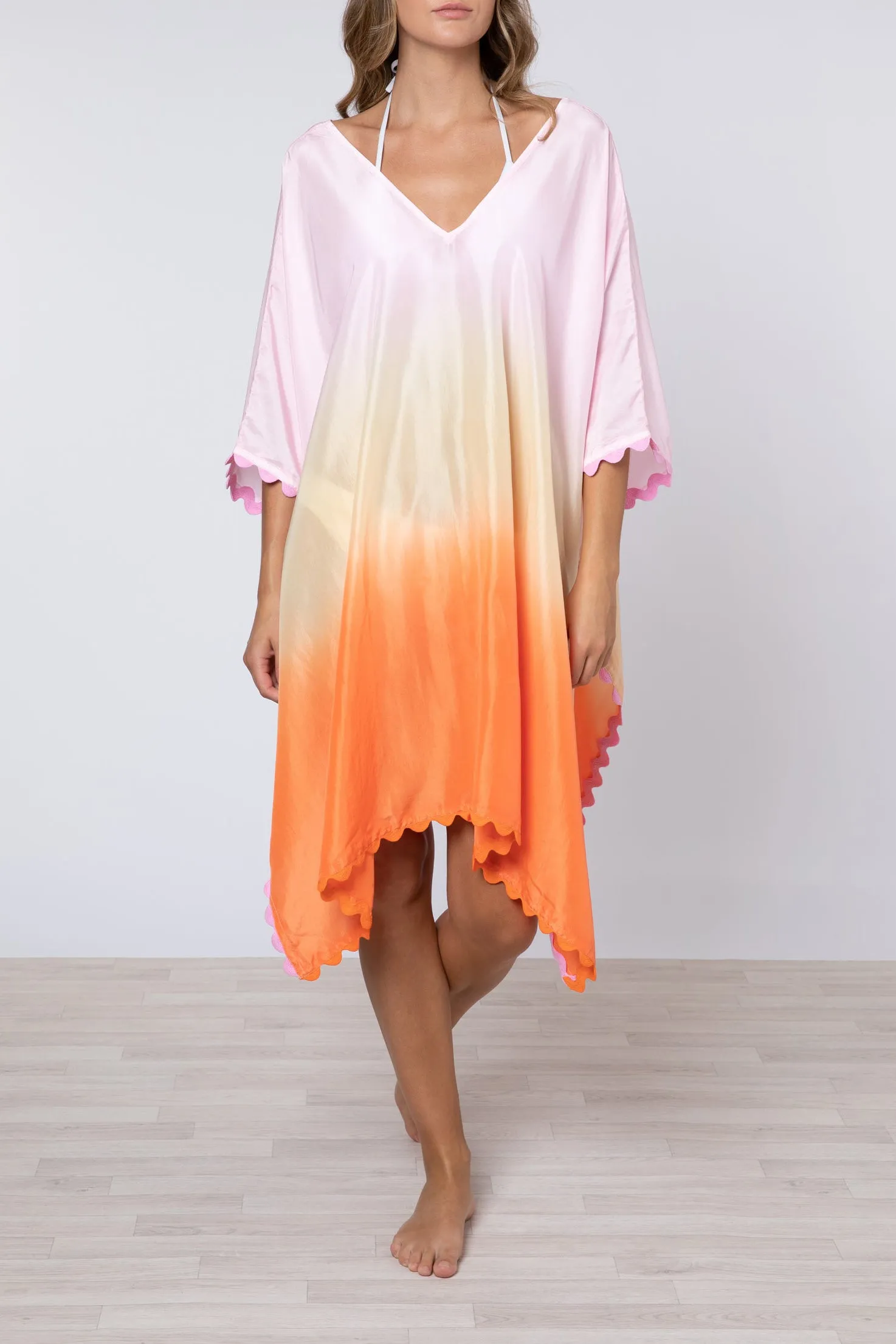 Seidenkaftan in Orange/Mango/Pink