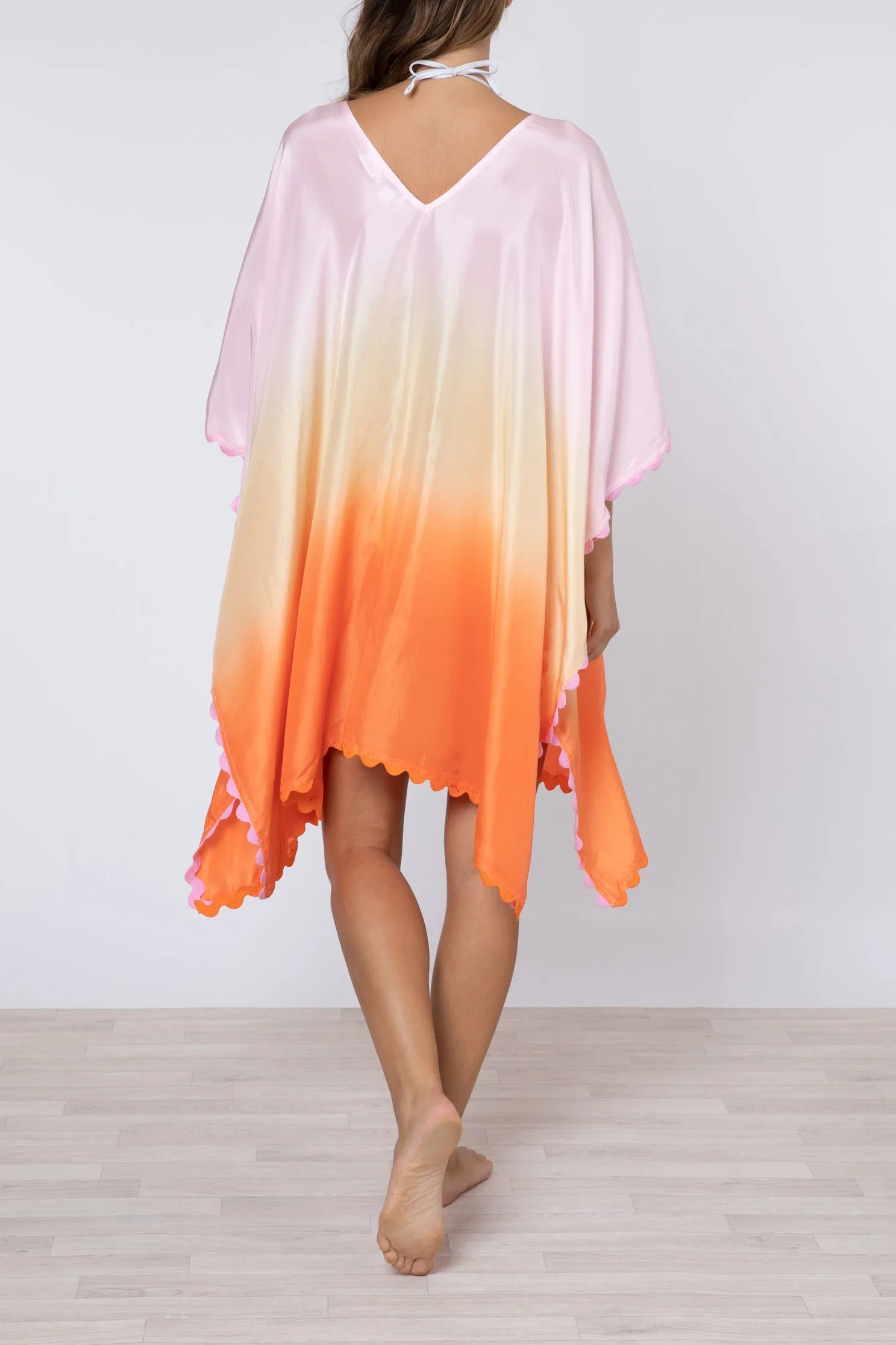 Seidenkaftan in Orange/Mango/Pink