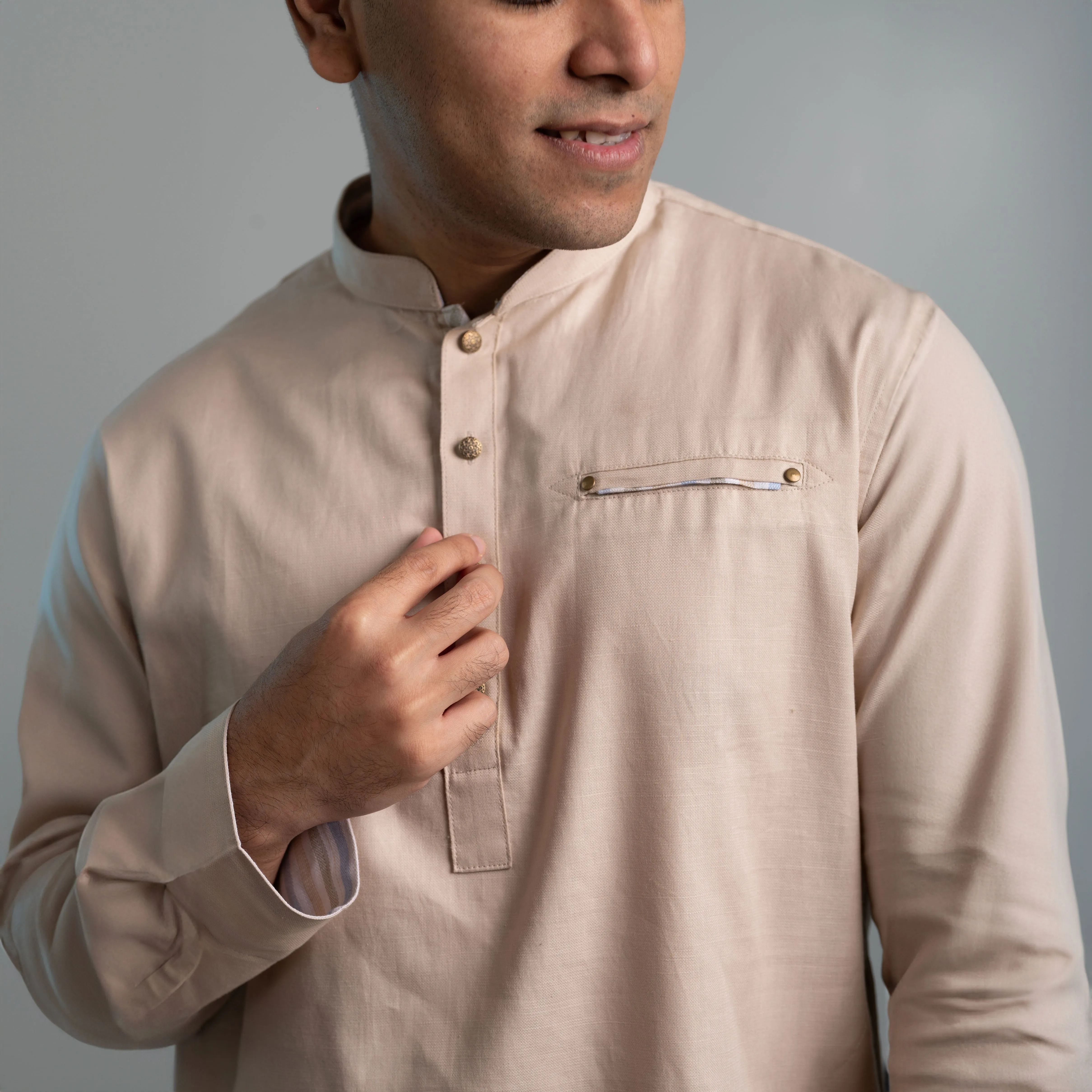 Short Length Panjabi | White Pink