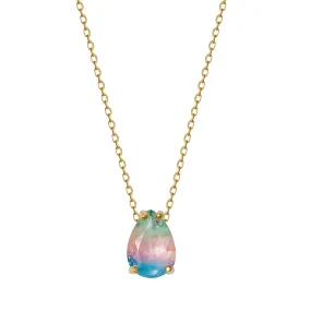 Silver gold plated pear blue/pink/green ombre stone necklace