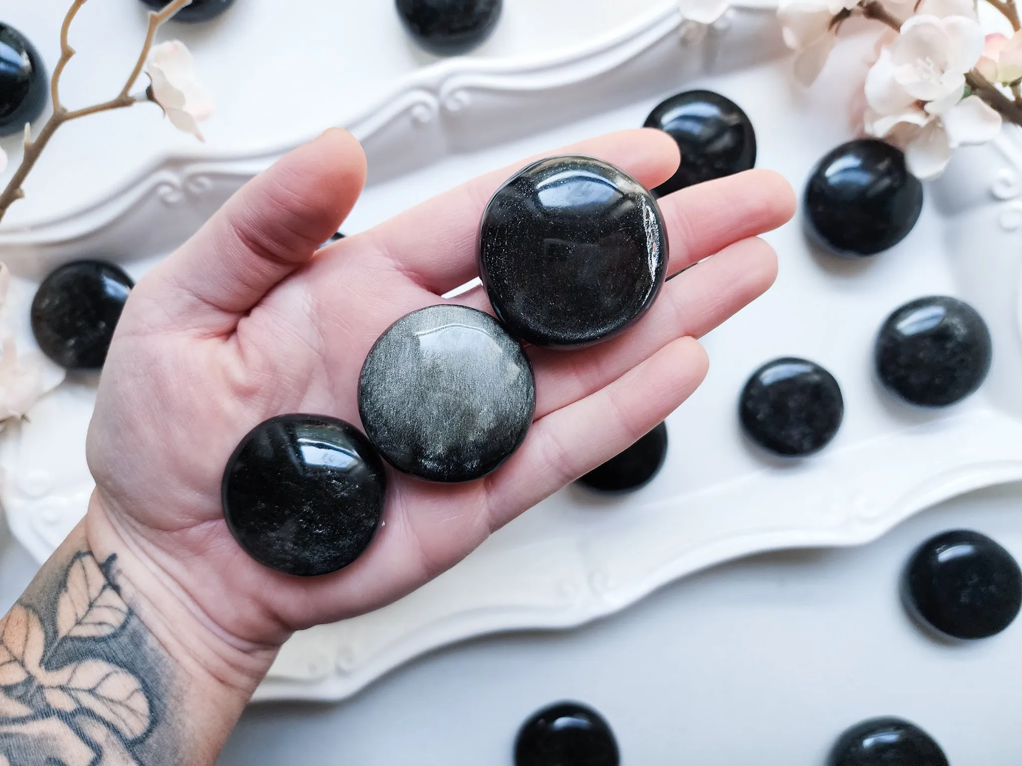 Silver Sheen Obsidian UFO Palm Stone