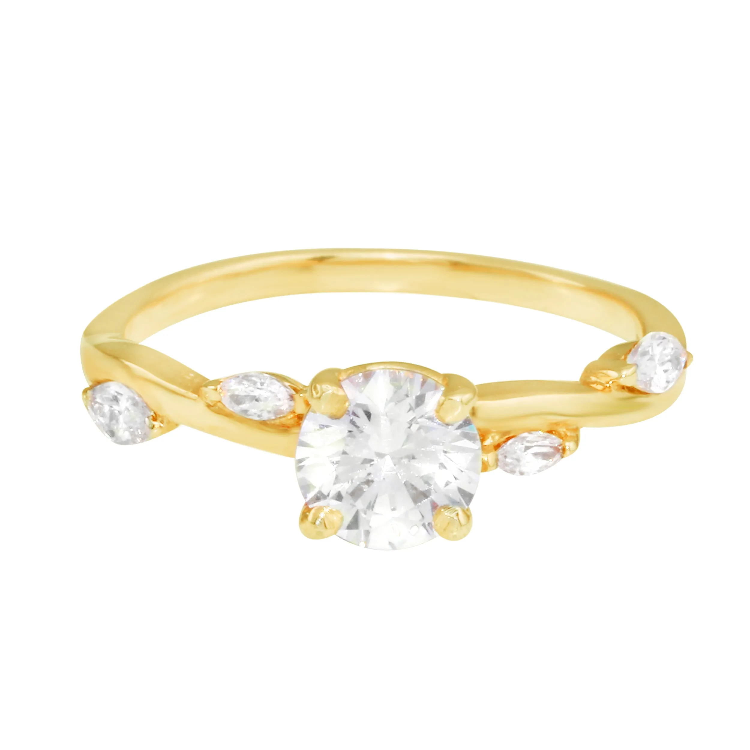 Solitaire Diamond and Marquise Leaf Twisted Band Engagement Ring