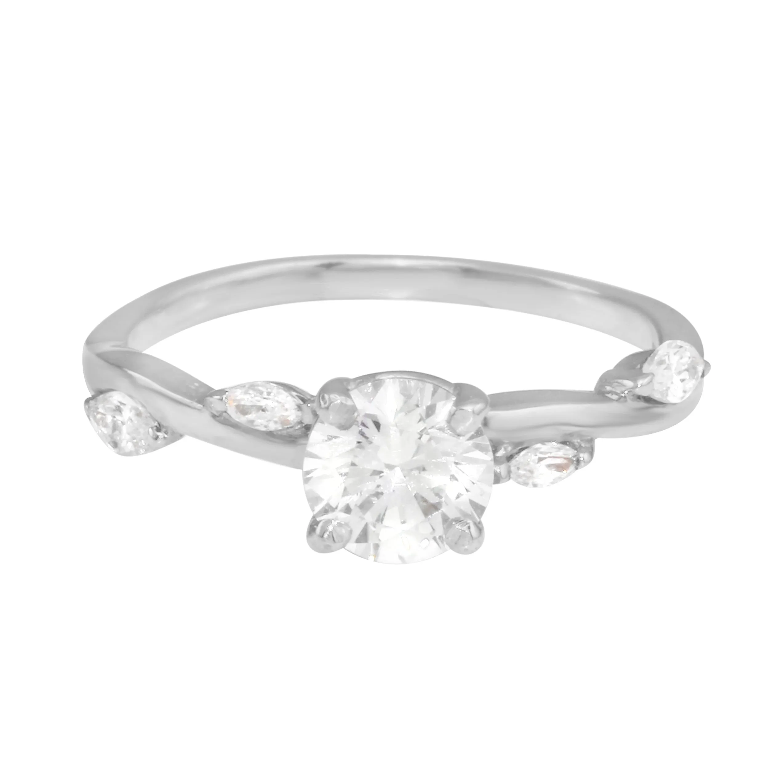 Solitaire Diamond and Marquise Leaf Twisted Band Engagement Ring