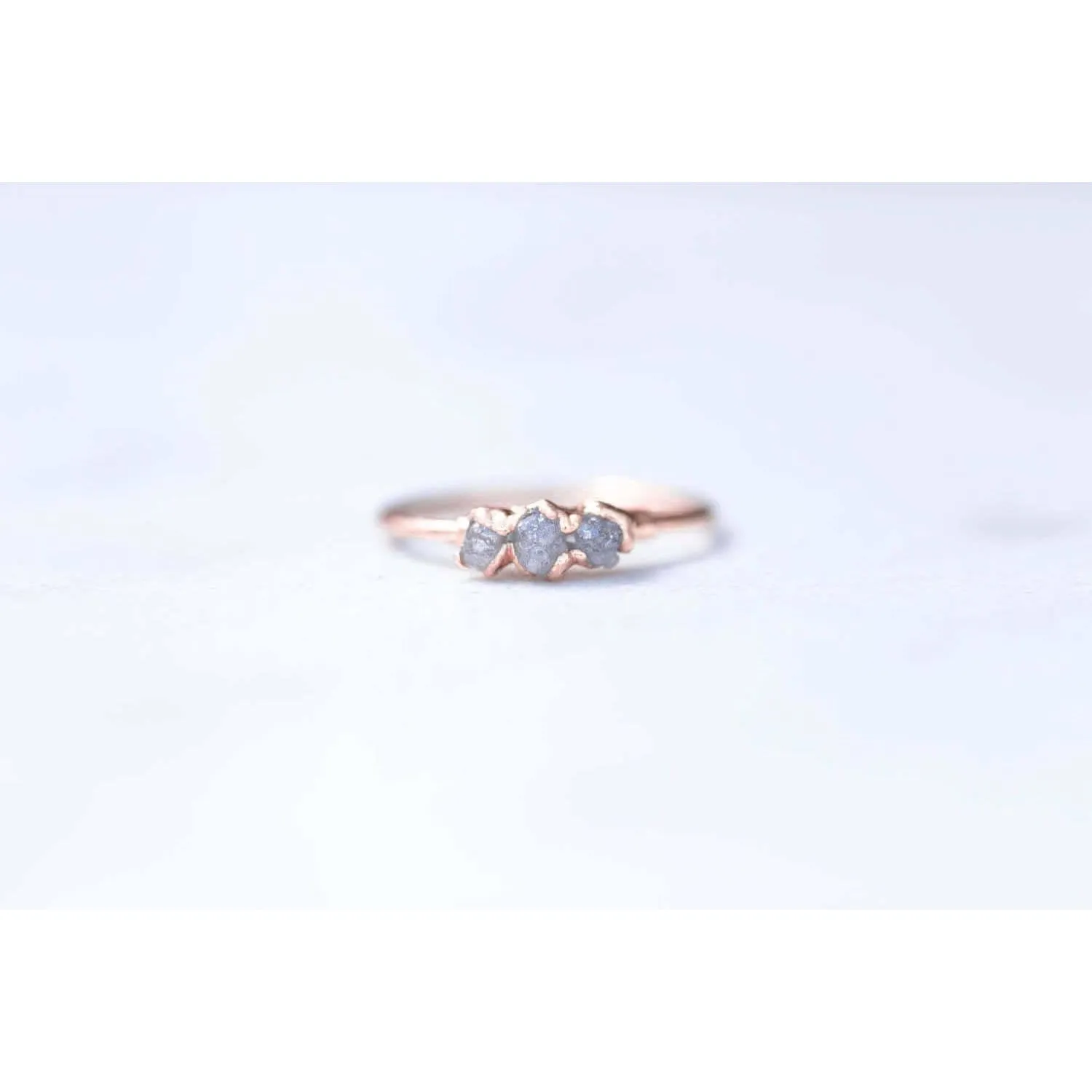 Three Stone Raw Diamond Ring in Rose Gold