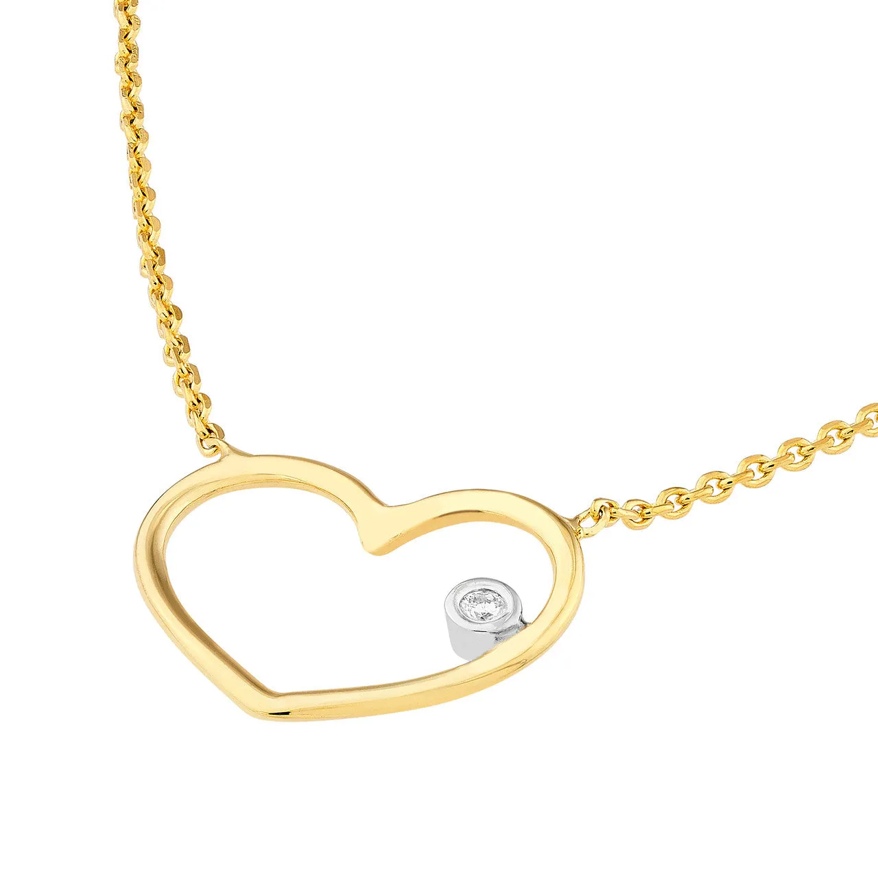 Two-tone Open Wire Heart Necklace with Diamond