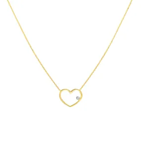 Two-tone Open Wire Heart Necklace with Diamond