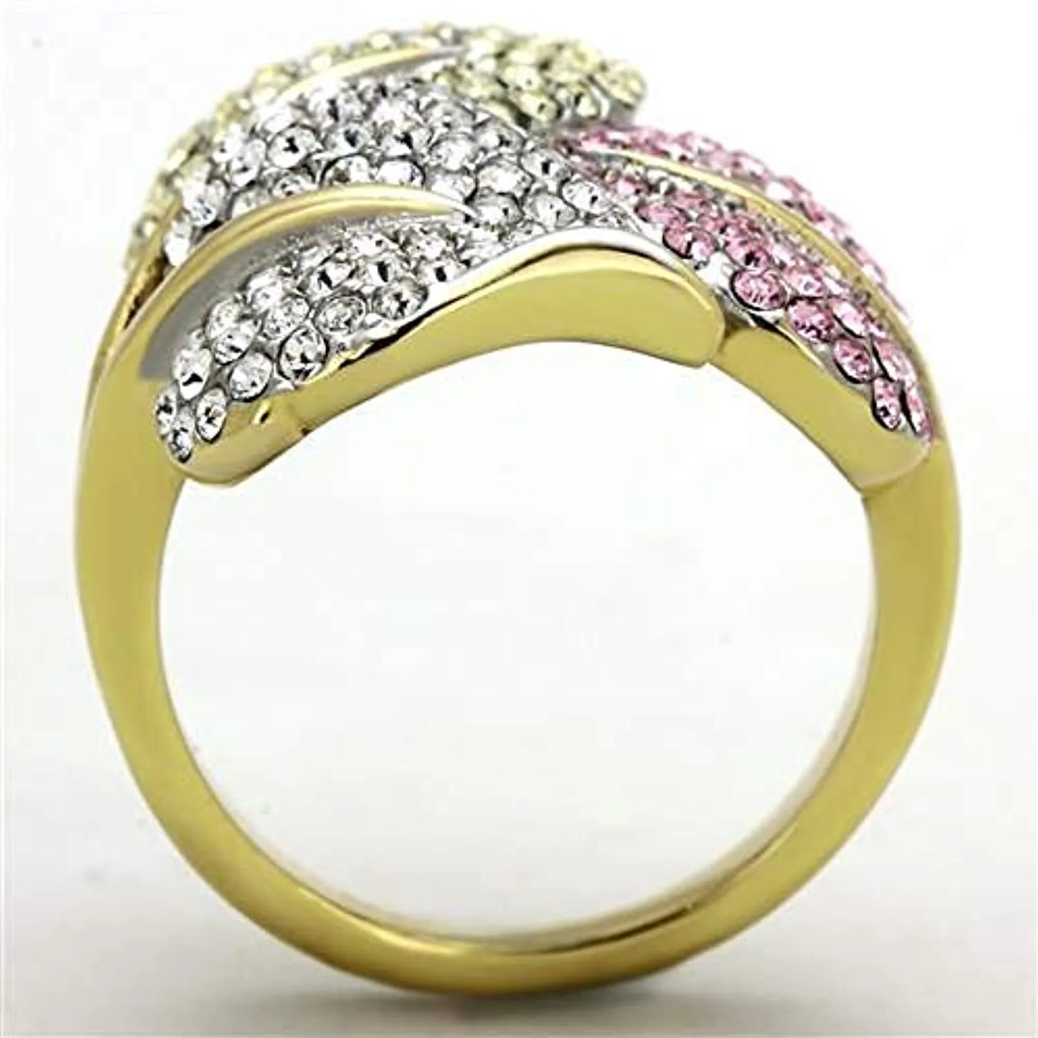 WildKlass Stainless Steel Pave Ring Two-Tone IP Gold Women Top Grade Crystal Multi Color