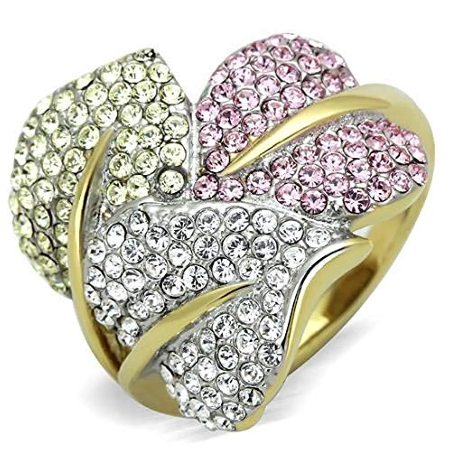 WildKlass Stainless Steel Pave Ring Two-Tone IP Gold Women Top Grade Crystal Multi Color