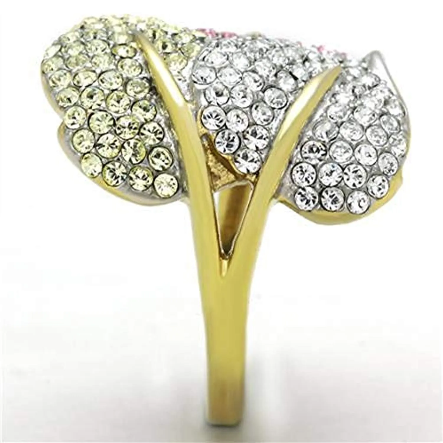 WildKlass Stainless Steel Pave Ring Two-Tone IP Gold Women Top Grade Crystal Multi Color