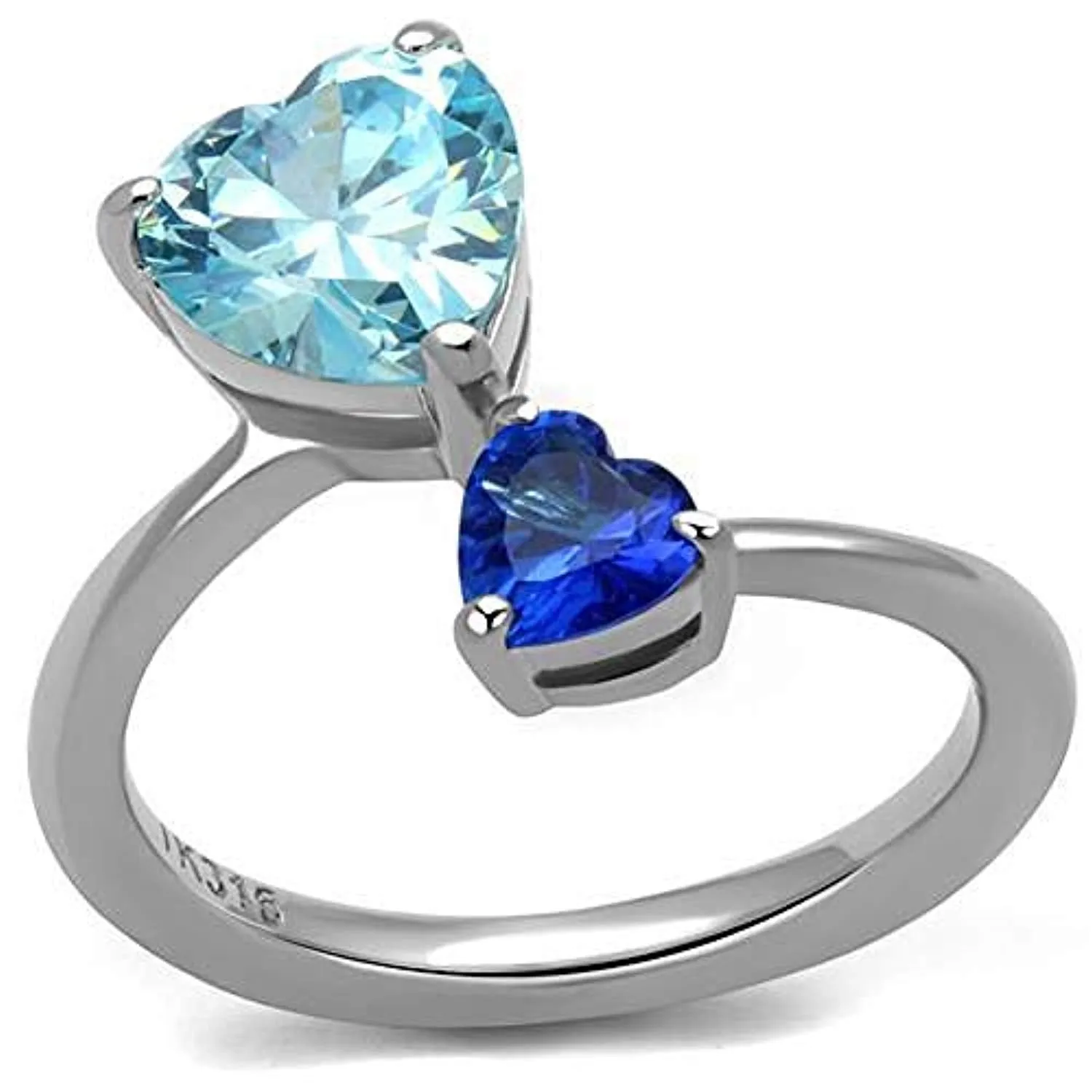 WildKlass Stainless Steel Ring High Polished Women AAA Grade CZ Sea Blue