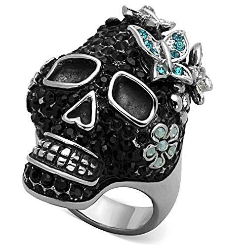 WildKlass Stainless Steel Skull Ring High Polished (no Plating) Women Top Grade Crystal Multi Color