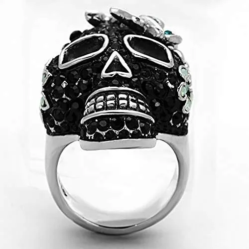 WildKlass Stainless Steel Skull Ring High Polished (no Plating) Women Top Grade Crystal Multi Color