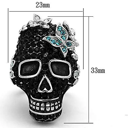 WildKlass Stainless Steel Skull Ring High Polished (no Plating) Women Top Grade Crystal Multi Color